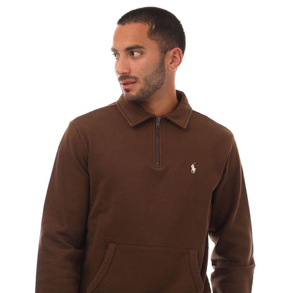 Brown - Side - Ralph Lauren Mens Terrycloth Quarter Zip Sweatshirt