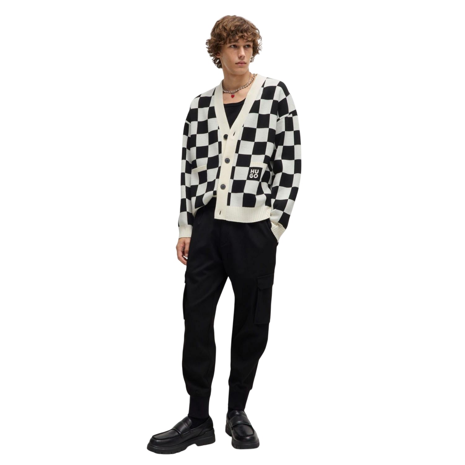 Natural - Pack Shot - Hugo Mens Skeeches Checked Cardigan