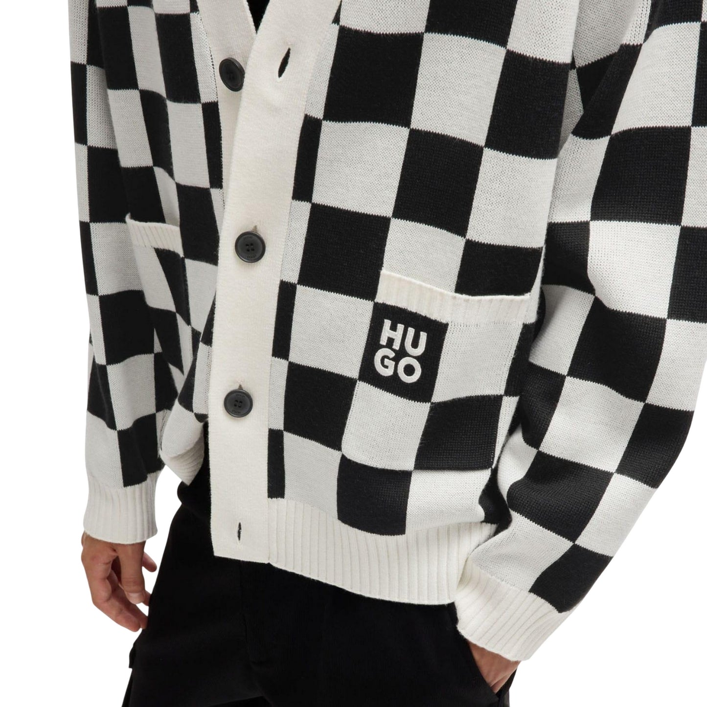 Natural - Side - Hugo Mens Skeeches Checked Cardigan