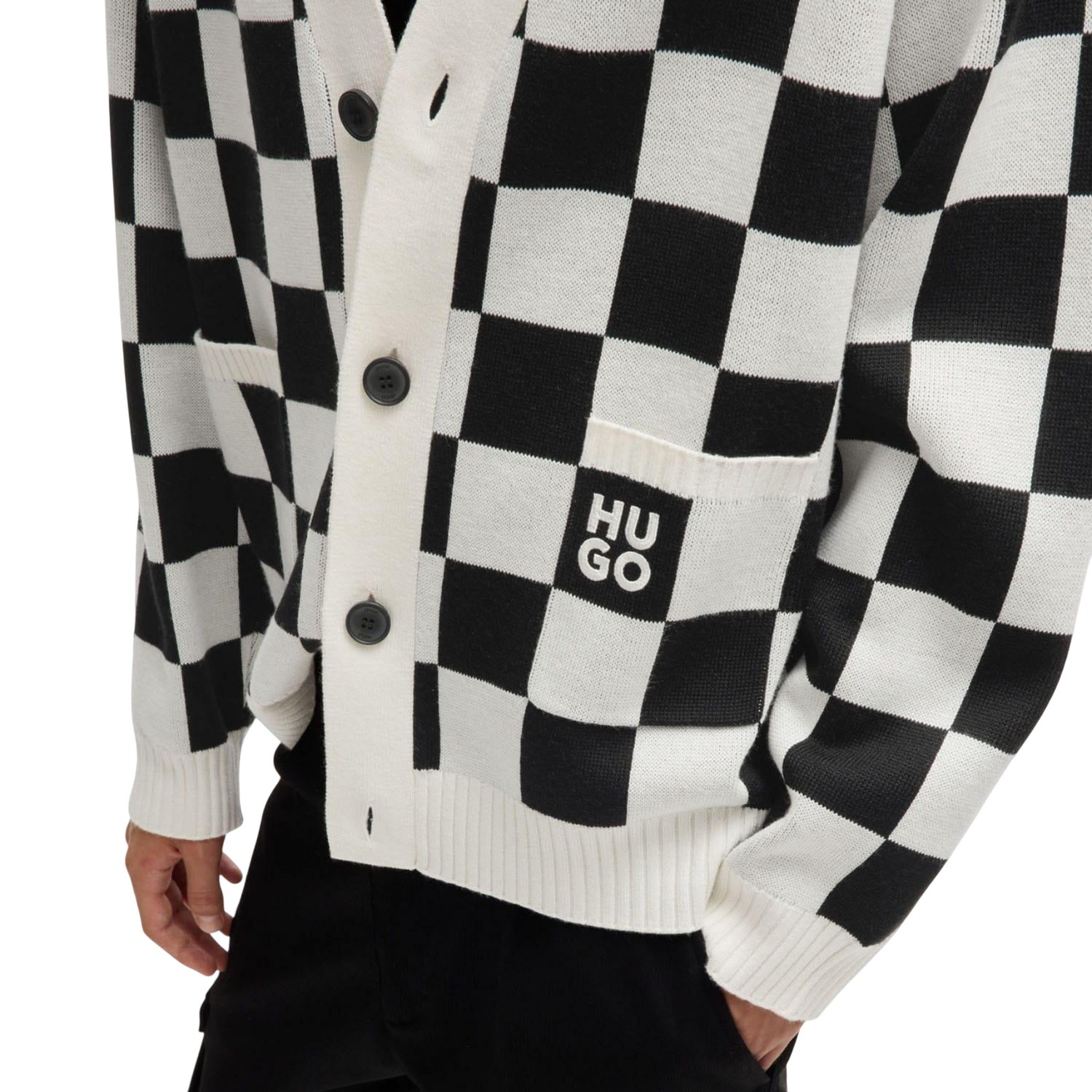 Natural - Side - Hugo Mens Skeeches Checked Cardigan