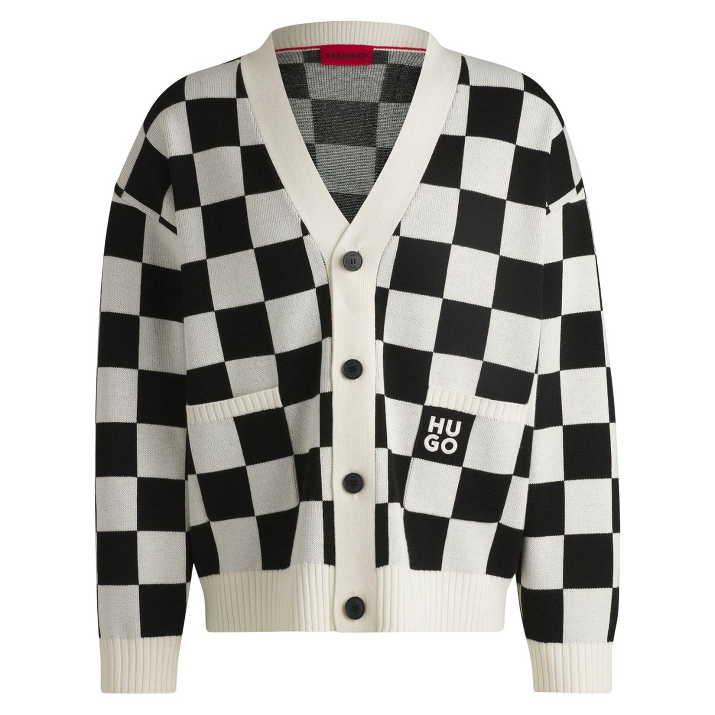 Natural - Front - Hugo Mens Skeeches Checked Cardigan