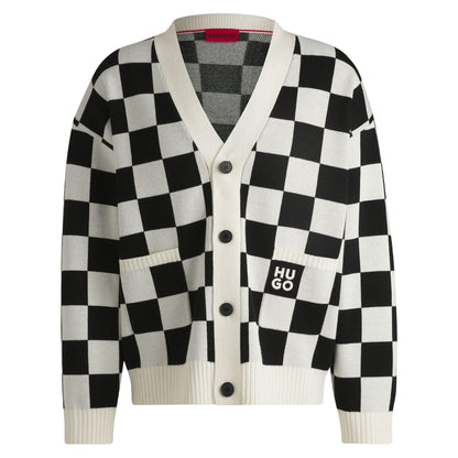 Natural - Front - Hugo Mens Skeeches Checked Cardigan