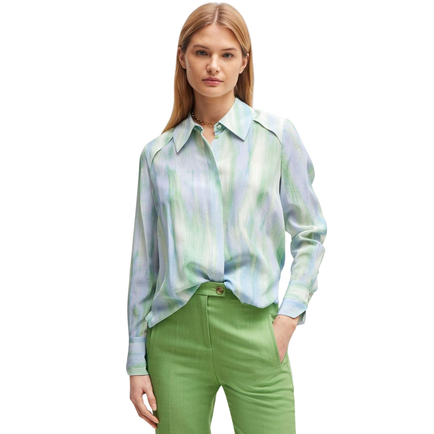 Blue-Green - Lifestyle - Boss Womens-Ladies Bacie Silk Blouse
