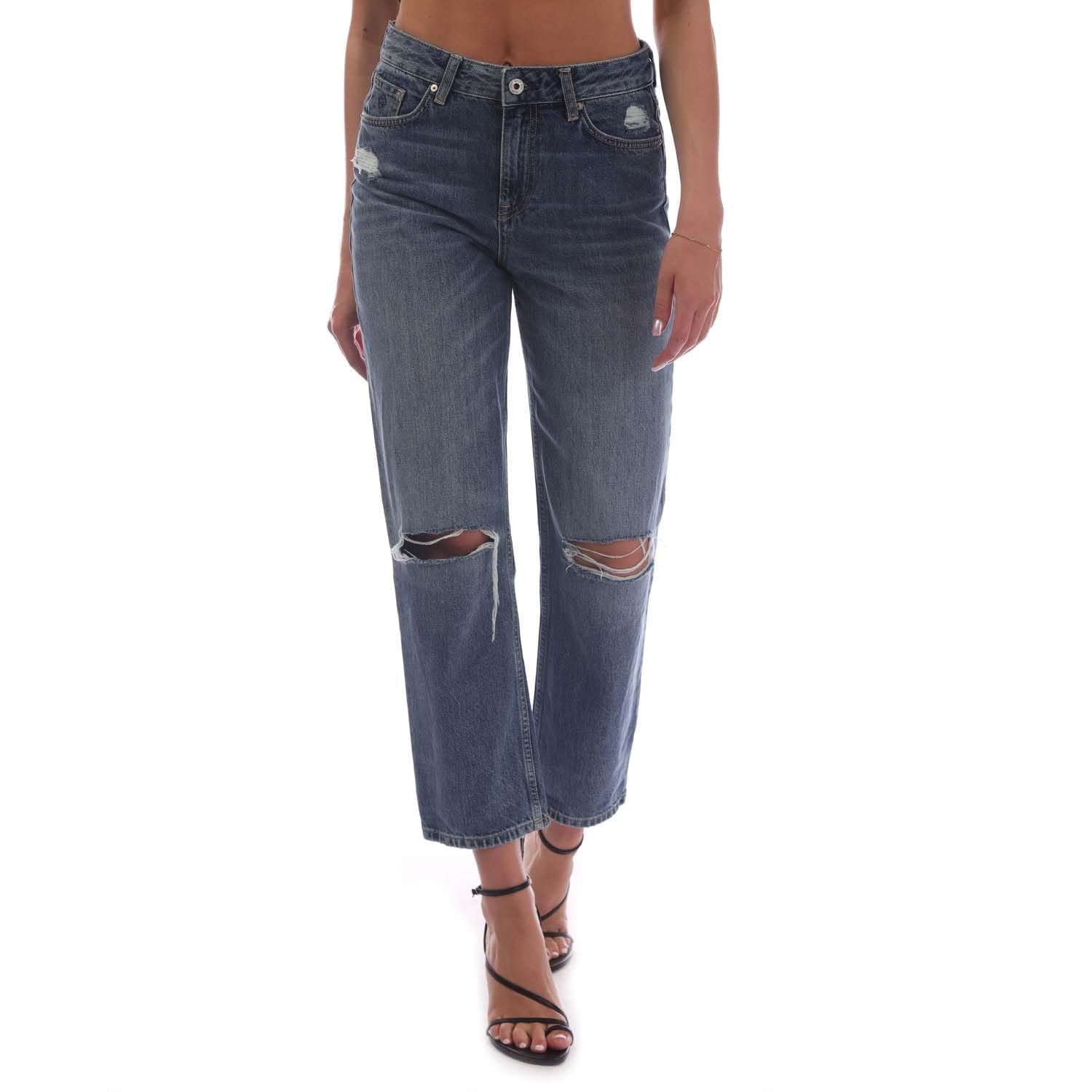 Blue - Lifestyle - Gant Womens-Ladies Camie Ripped Cropped Relaxed Fit Jeans