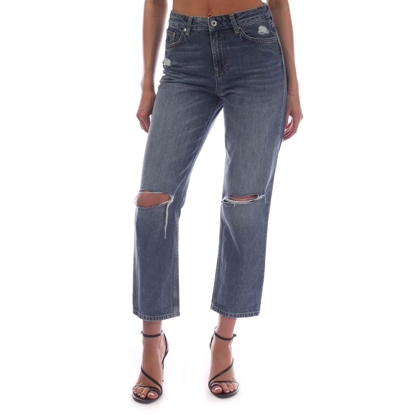 Blue - Front - Gant Womens-Ladies Camie Ripped Cropped Relaxed Fit Jeans