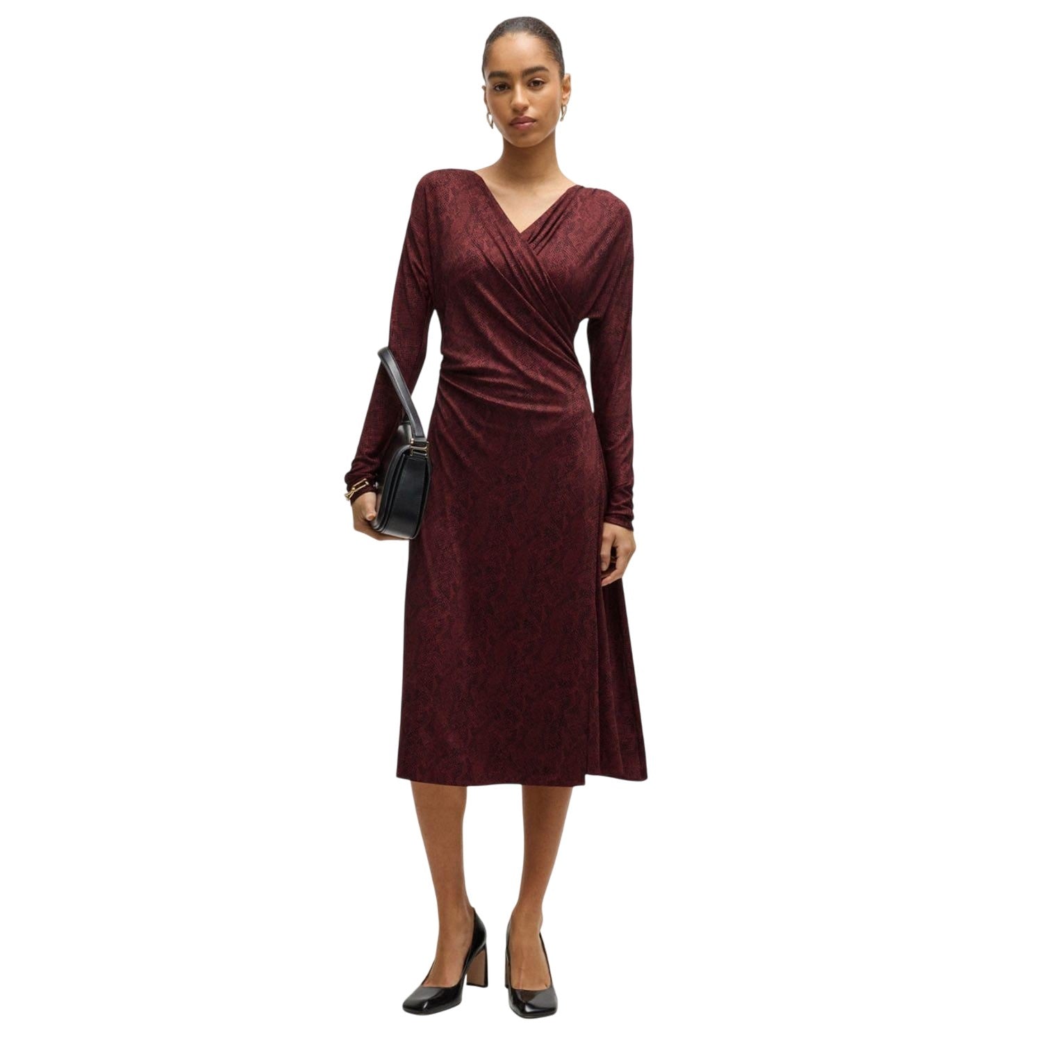 Red - Lifestyle - Boss Womens-Ladies Ettita All-Over Print Wrap Front Casual Dress