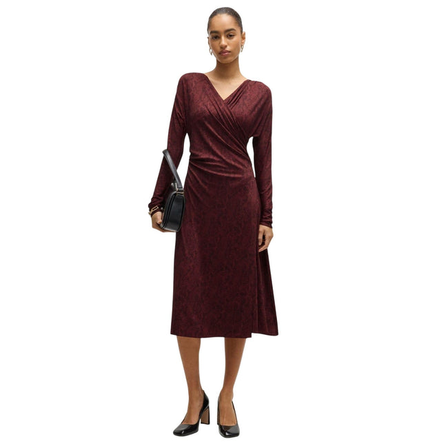 Red - Lifestyle - Boss Womens-Ladies Ettita All-Over Print Wrap Front Casual Dress