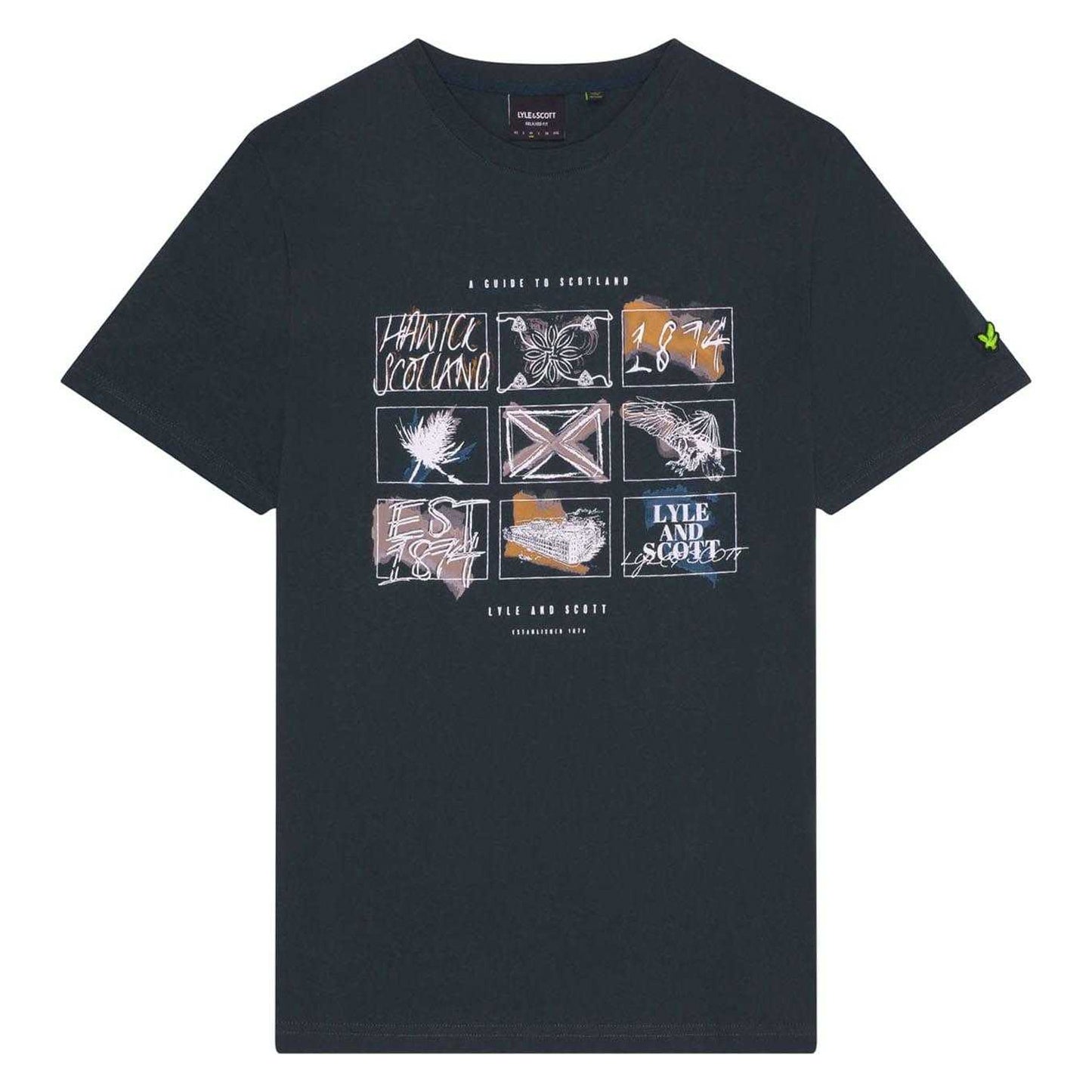 Navy - Front - Lyle & Scott Mens A Guide To Scotland Graphic T-Shirt