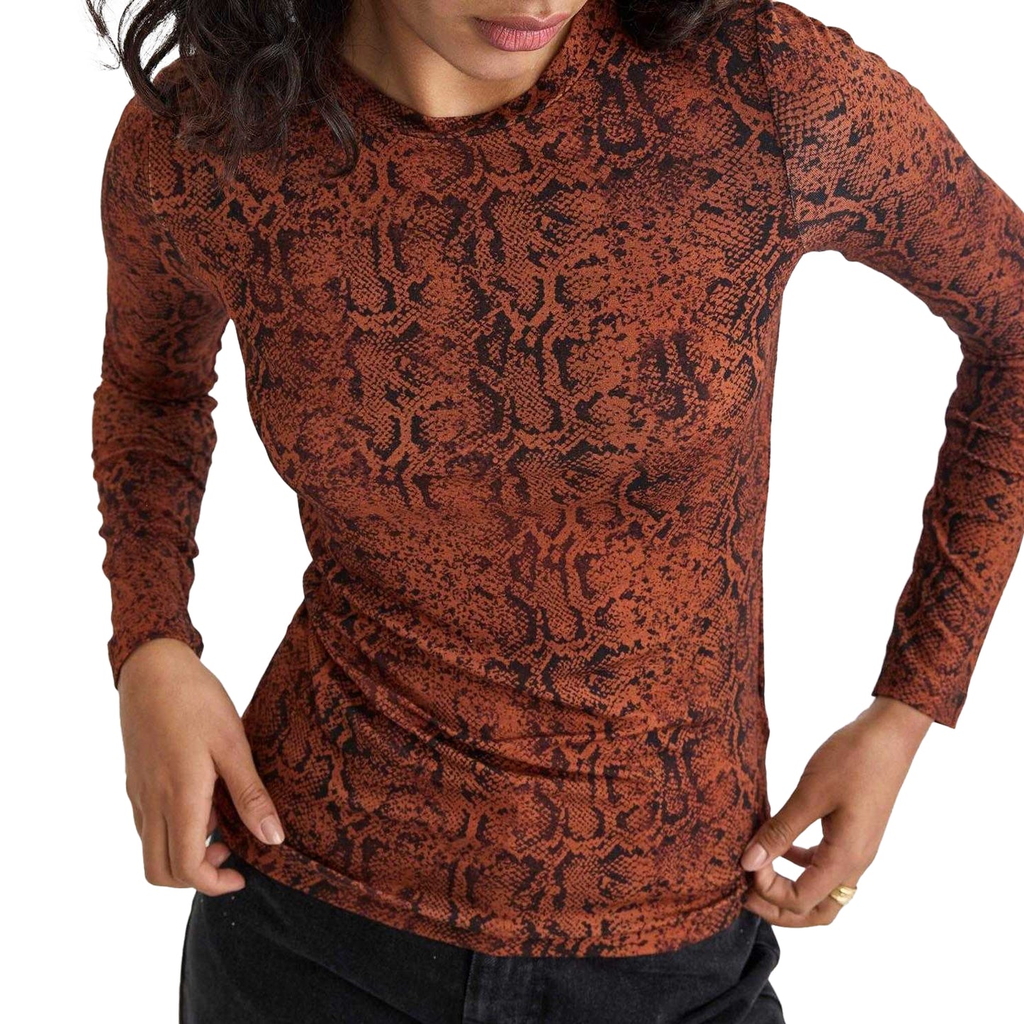 Brown-Black - Side - Nobody´s Child Womens-Ladies Spencer Animal Print Long-Sleeved Top