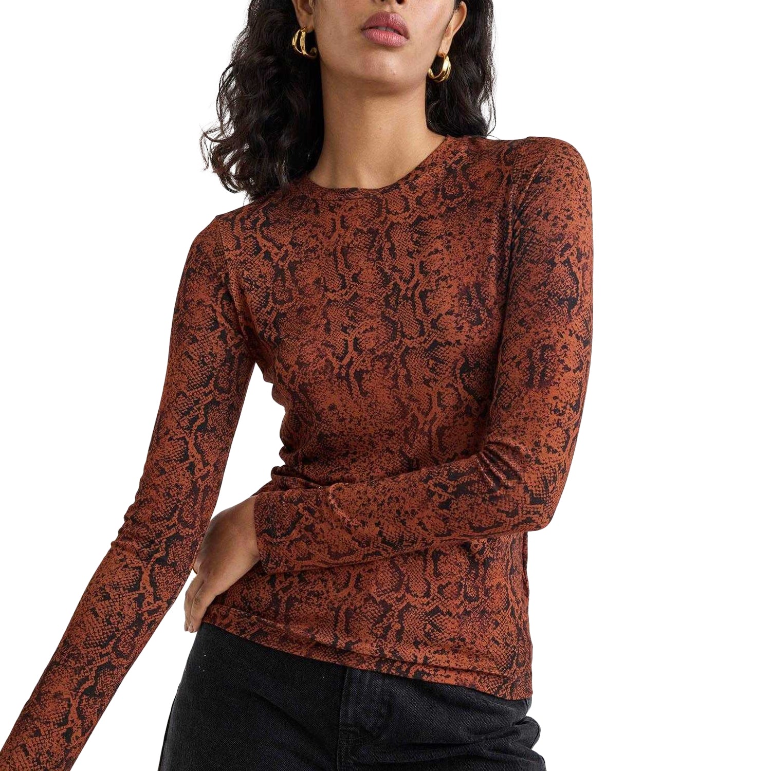 Brown-Black - Lifestyle - Nobody´s Child Womens-Ladies Spencer Animal Print Long-Sleeved Top