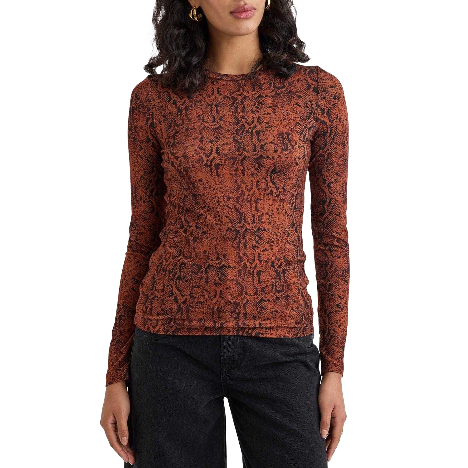 Brown-Black - Front - Nobody´s Child Womens-Ladies Spencer Animal Print Long-Sleeved Top