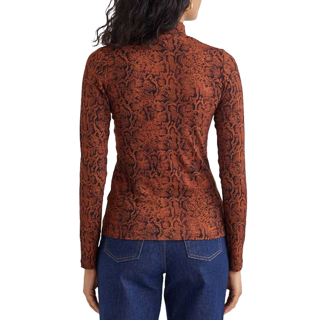 Brown-Black - Back - Nobody´s Child Womens-Ladies Lyra Snake Print Funnel Neck Long-Sleeved Top