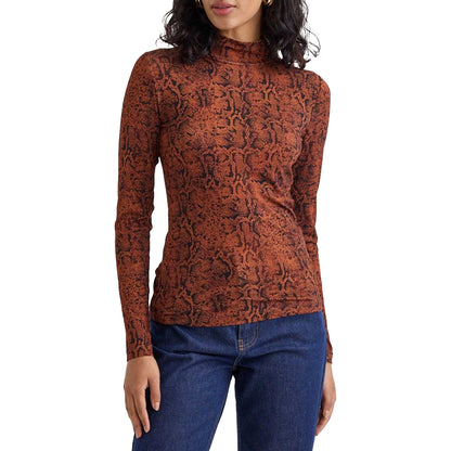 Brown-Black - Front - Nobody´s Child Womens-Ladies Lyra Snake Print Funnel Neck Long-Sleeved Top