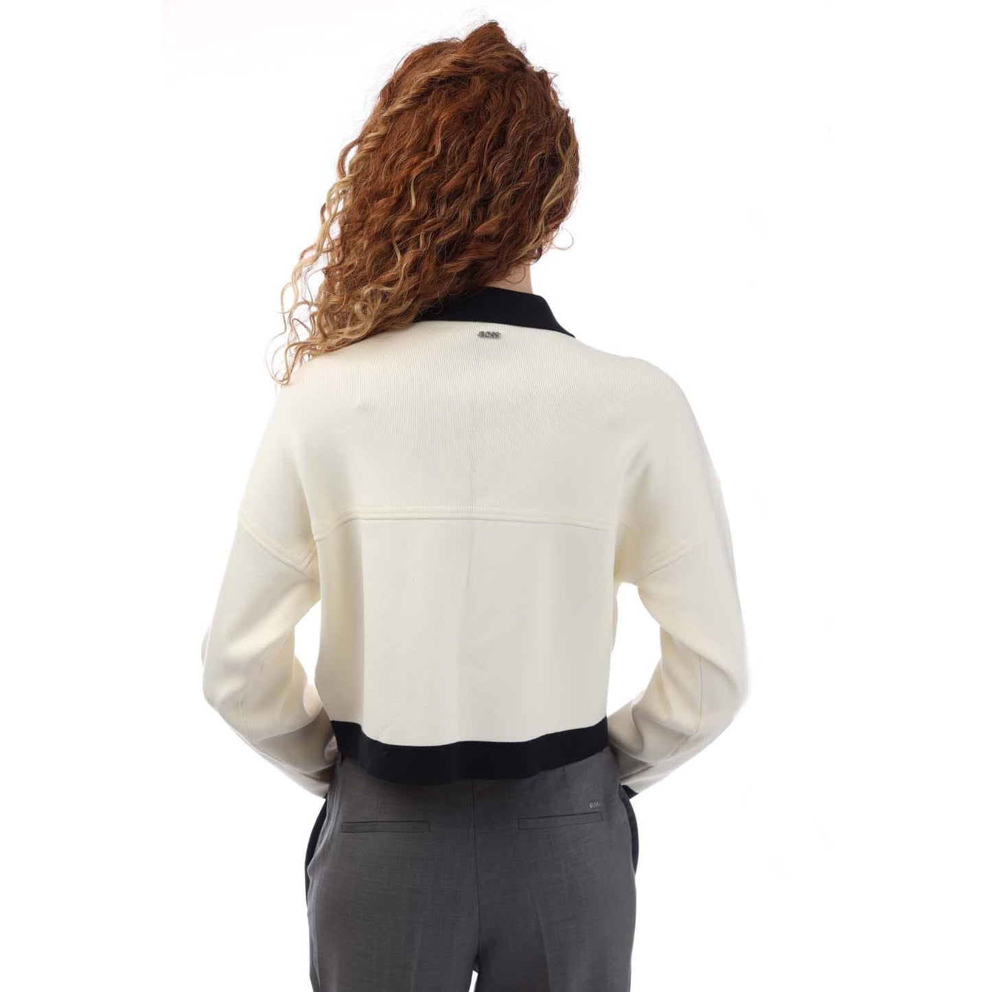 Cream-Black - Back - Boss Womens-Ladies Femolia Knitted Cropped Jacket