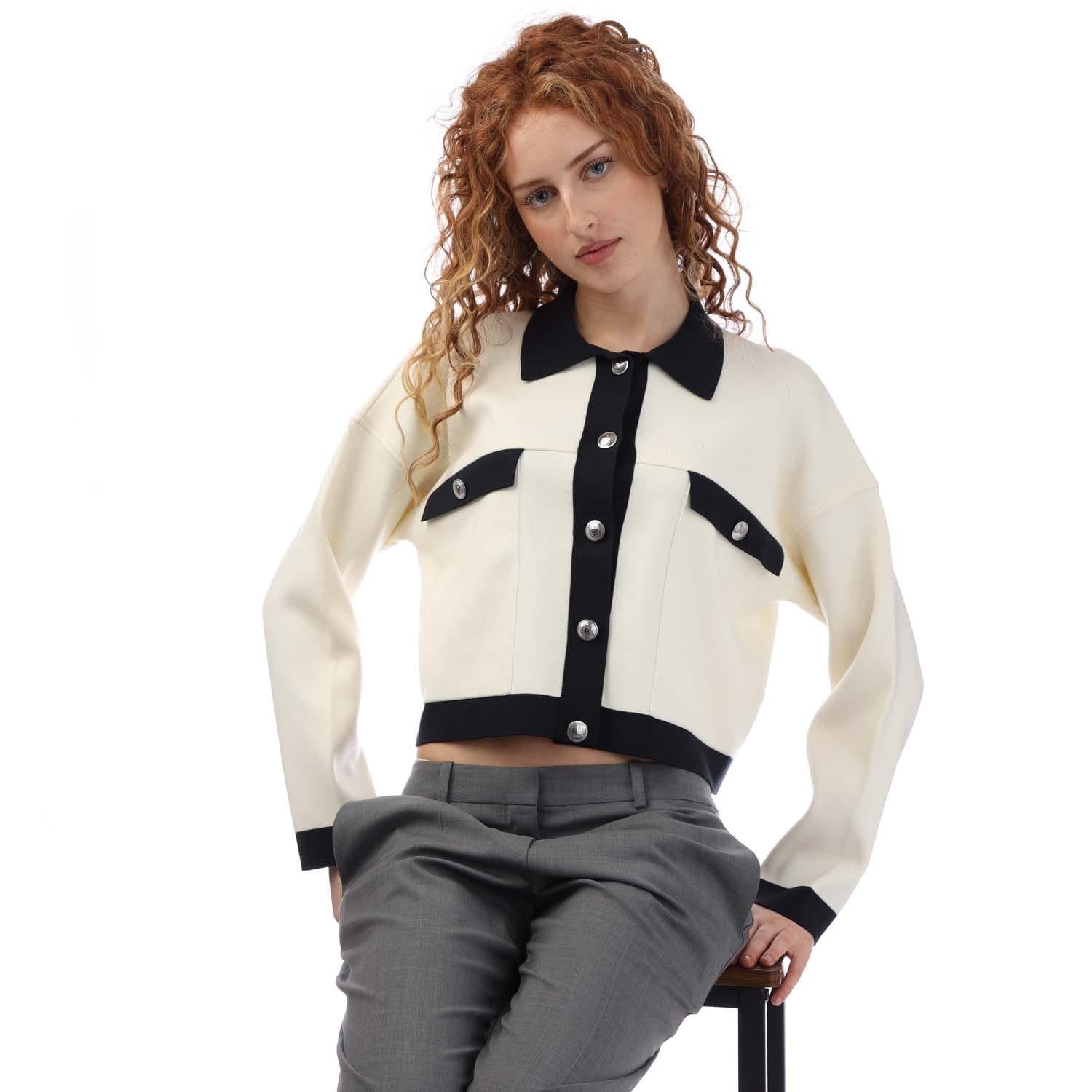 Cream-Black - Lifestyle - Boss Womens-Ladies Femolia Knitted Cropped Jacket