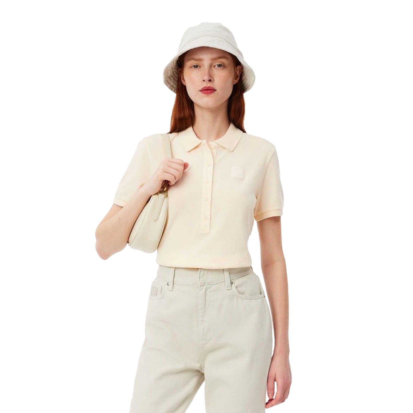 White - Pack Shot - Lacoste Womens-Ladies Washed Petit Pique Slim Polo Shirt