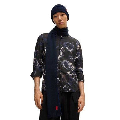 Navy-Red - Side - Hugo Mens Zaschel Hat And Scarf Set