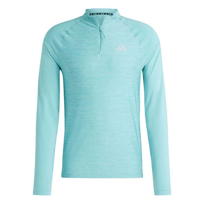 Light Blue - Front - Adidas Mens Gym+ Quarter Zip Training Pullover