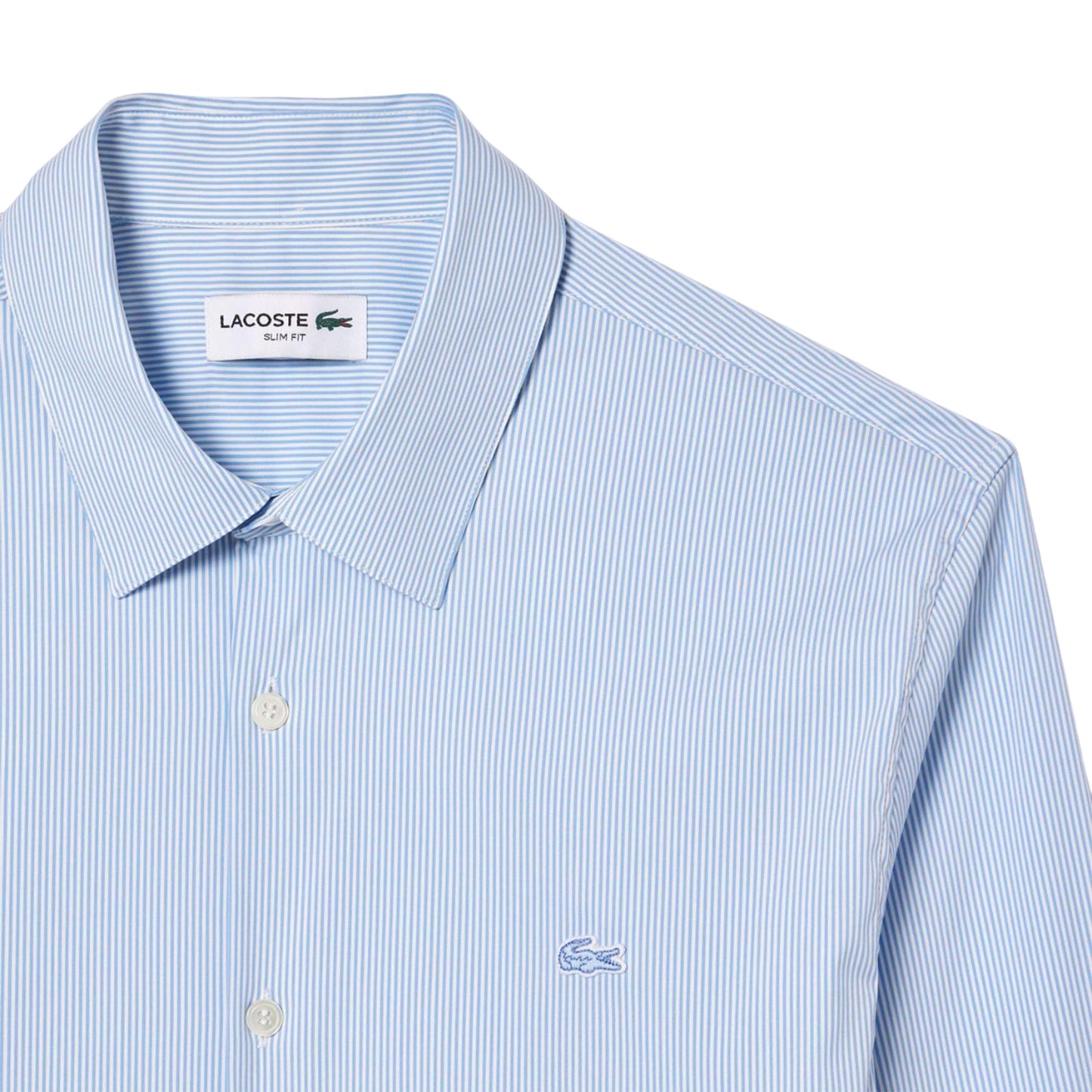 Light Blue - Side - Lacoste Mens Striped Poplin Stretch Slim Shirt