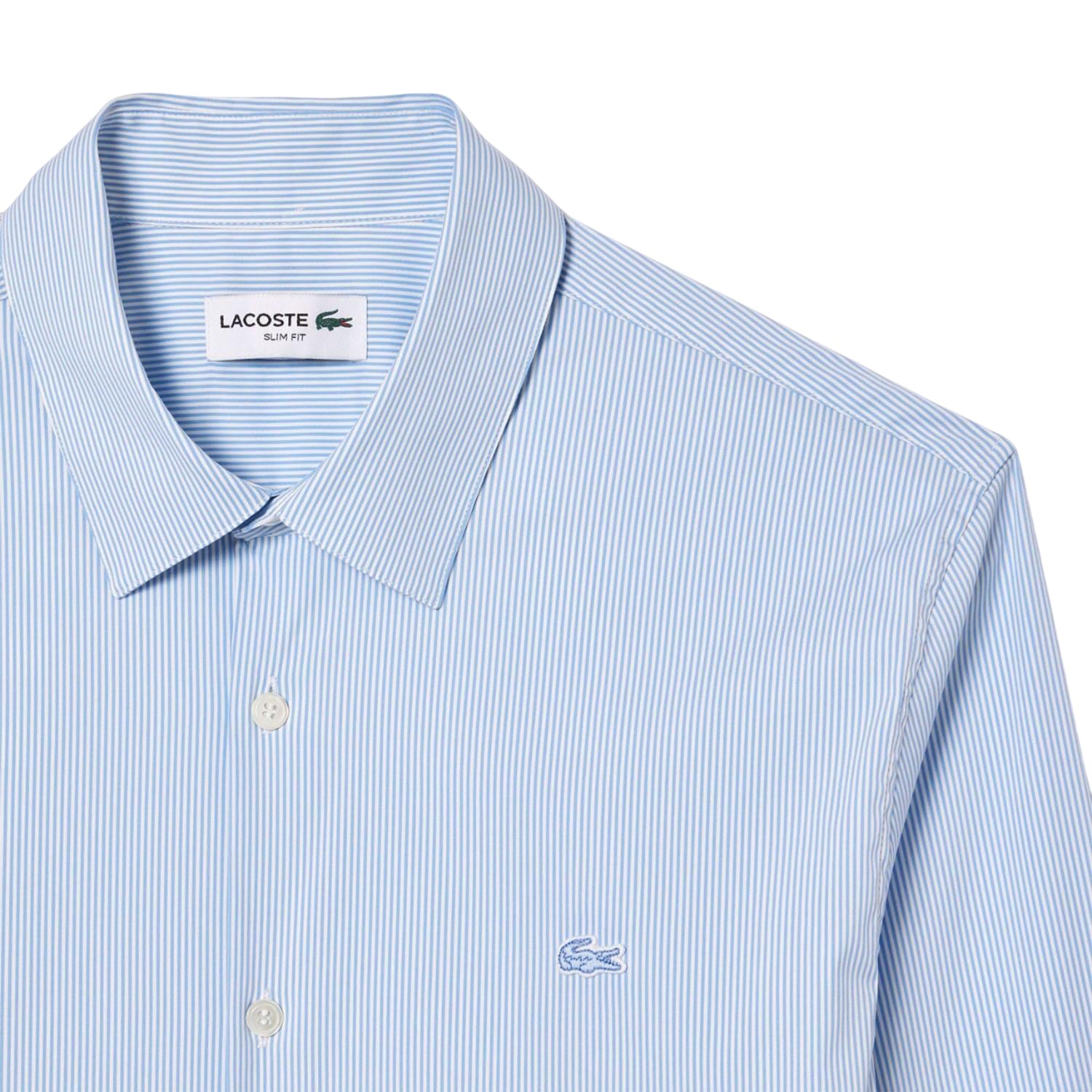 Light Blue - Side - Lacoste Mens Striped Poplin Stretch Slim Shirt