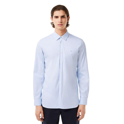 Light Blue - Pack Shot - Lacoste Mens Striped Poplin Stretch Slim Shirt