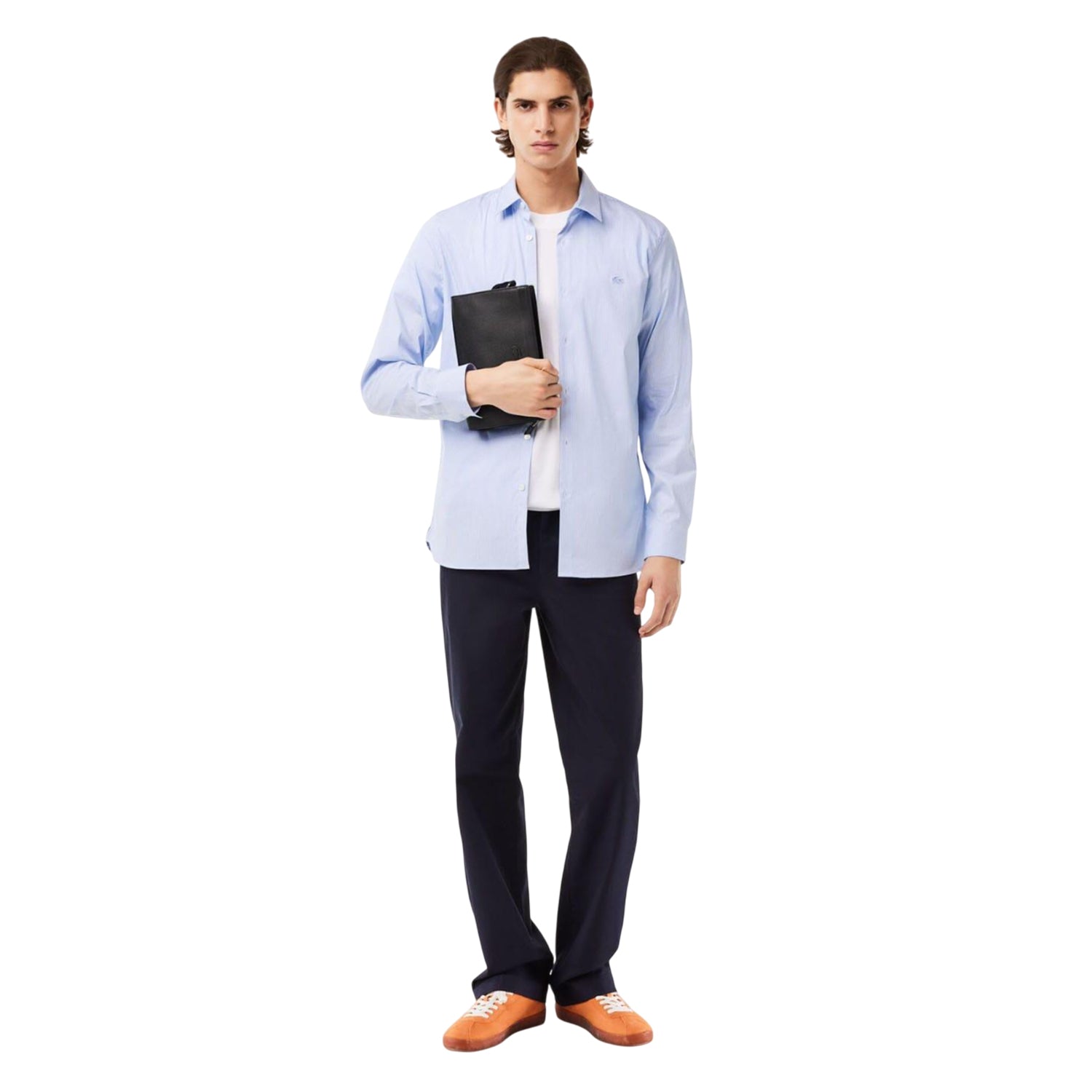 Light Blue - Close up - Lacoste Mens Striped Poplin Stretch Slim Shirt