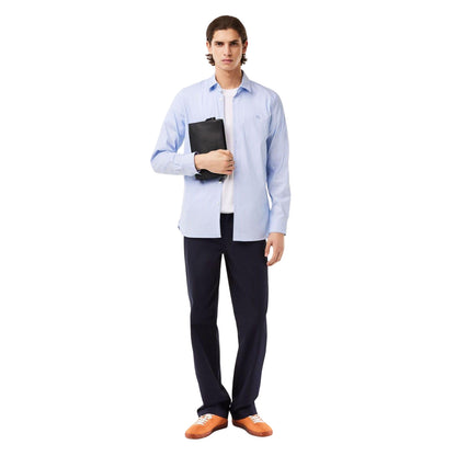 Light Blue - Close up - Lacoste Mens Striped Poplin Stretch Slim Shirt
