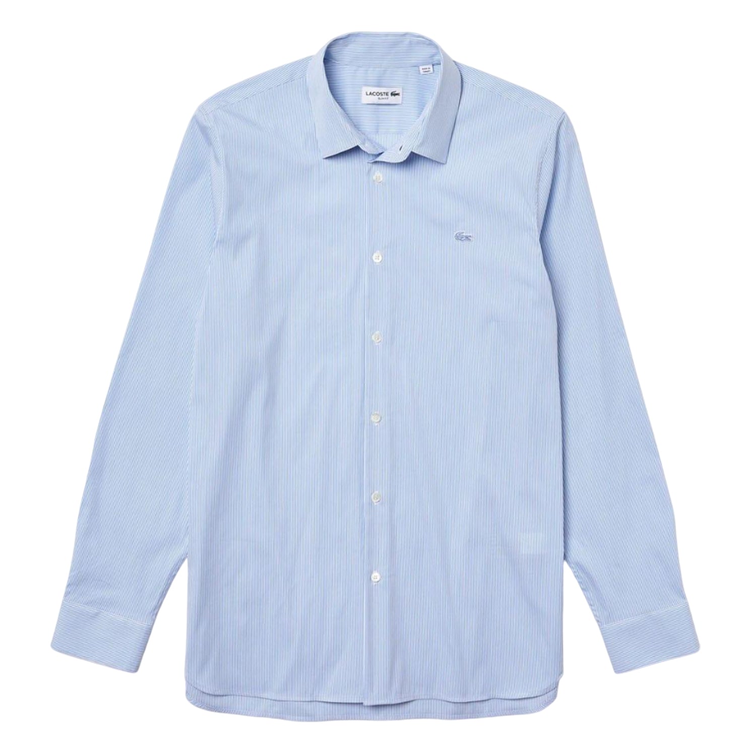 Light Blue - Front - Lacoste Mens Striped Poplin Stretch Slim Shirt