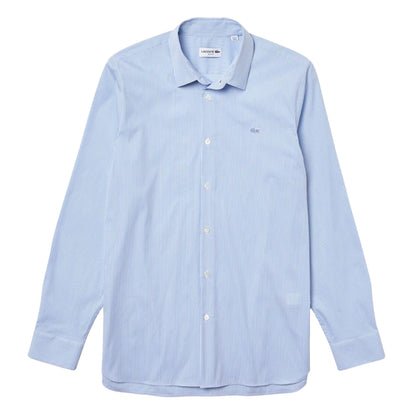 Light Blue - Front - Lacoste Mens Striped Poplin Stretch Slim Shirt