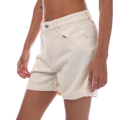Ecru - Side - Only Womens-Ladies Vega Mom Denim Shorts