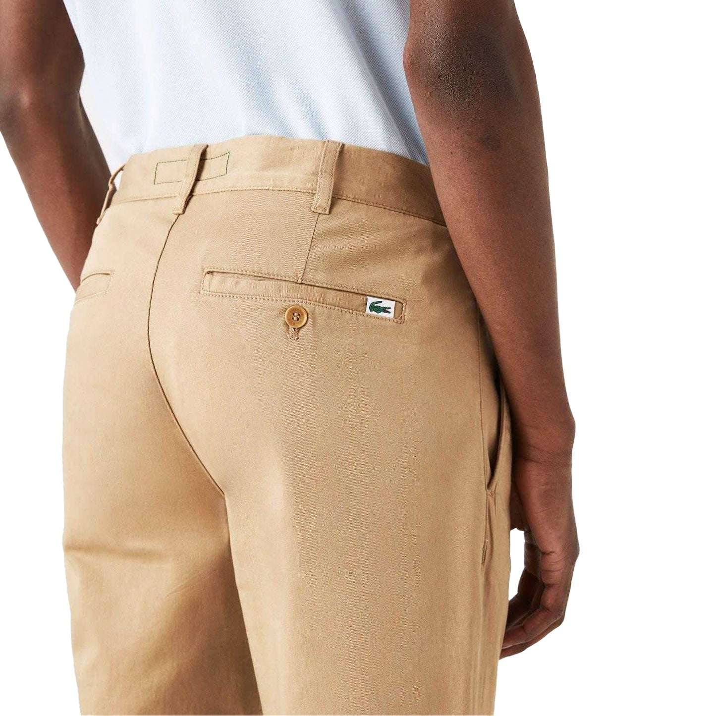 Beige - Side - Lacoste Mens Cotton Stretch Slim Chinos