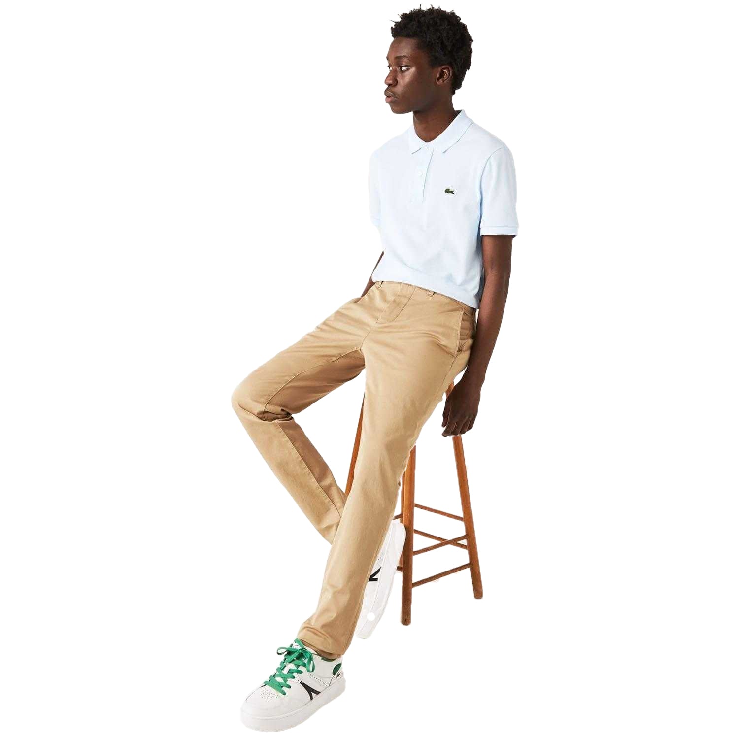 Beige - Close up - Lacoste Mens Cotton Stretch Slim Chinos