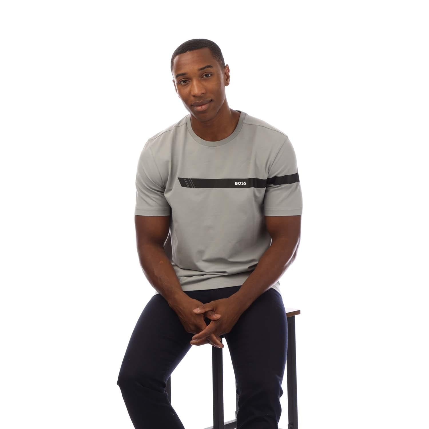 Grey - Lifestyle - Boss Mens Stripe Logo T-Shirt