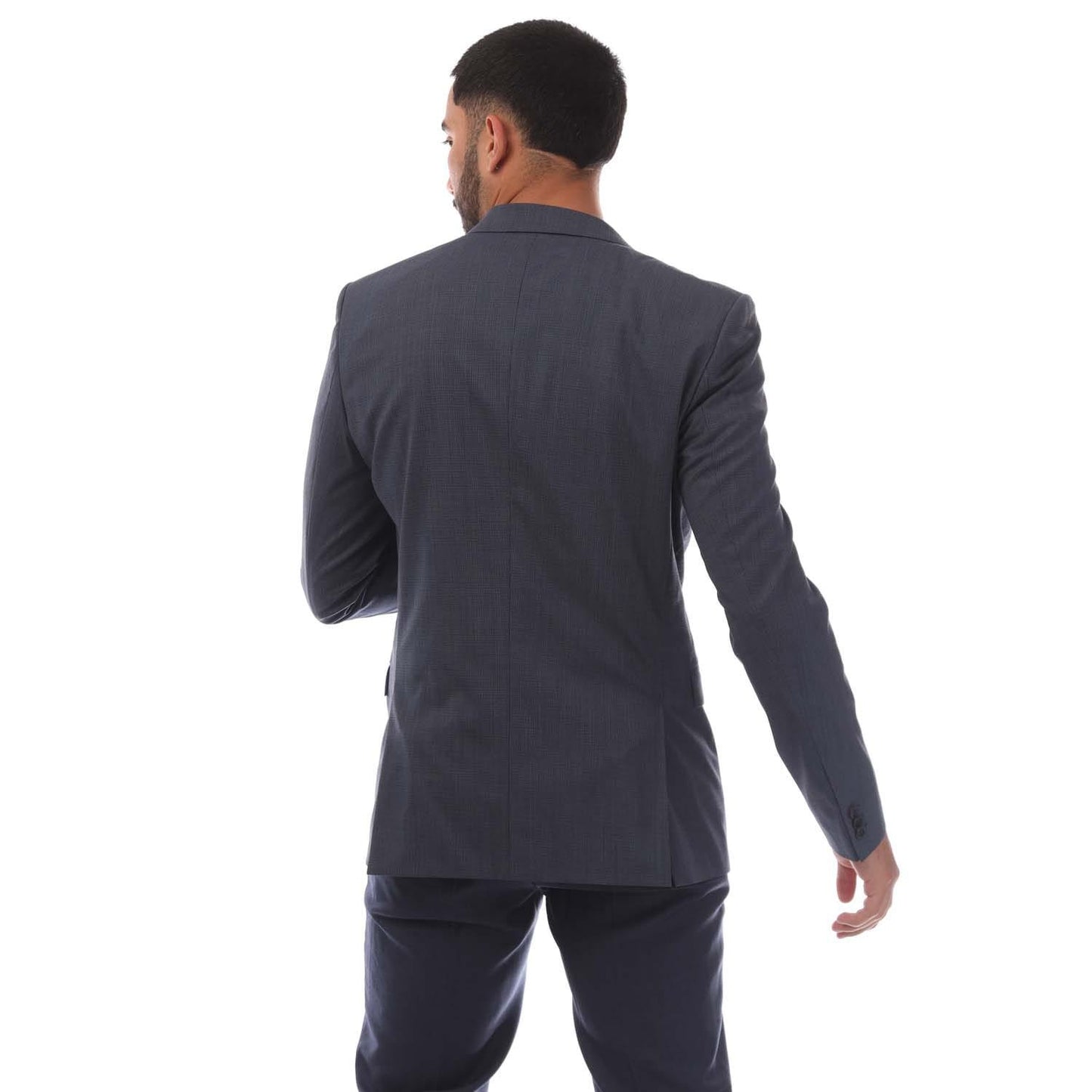 Dark Blue - Back - Hugo Mens Houndstooth Extra-Slim Jacket