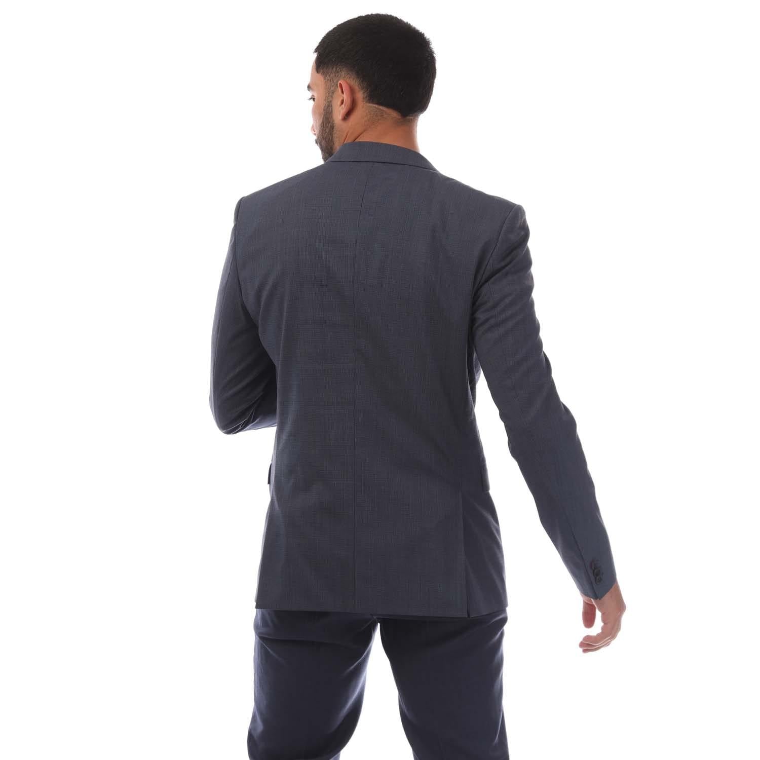 Dark Blue - Back - Hugo Mens Houndstooth Extra-Slim Jacket