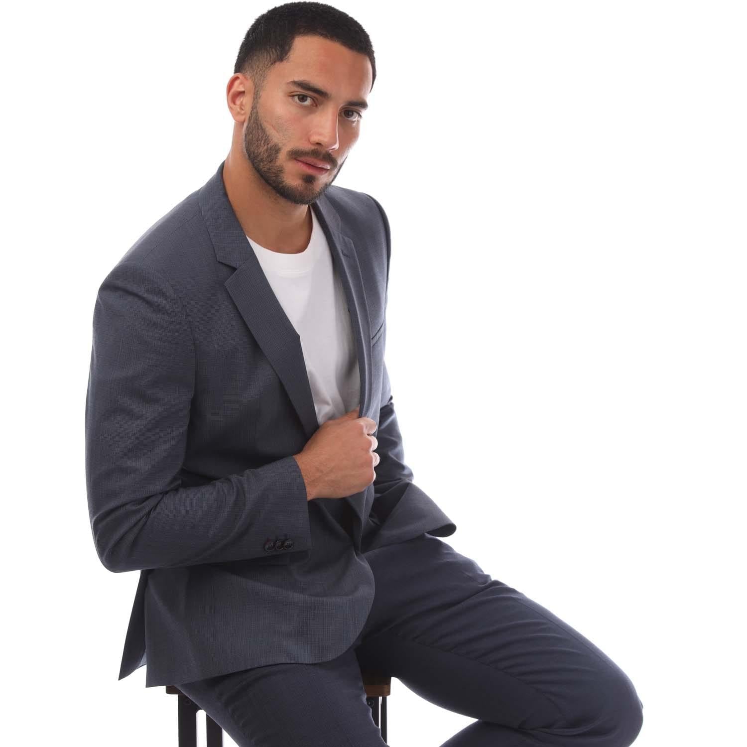 Dark Blue - Lifestyle - Hugo Mens Houndstooth Extra-Slim Jacket