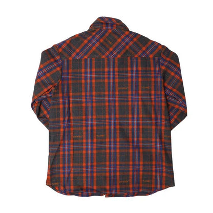 Grey-White - Back - Off White Childrens-Kids Checked Flannel Shirt