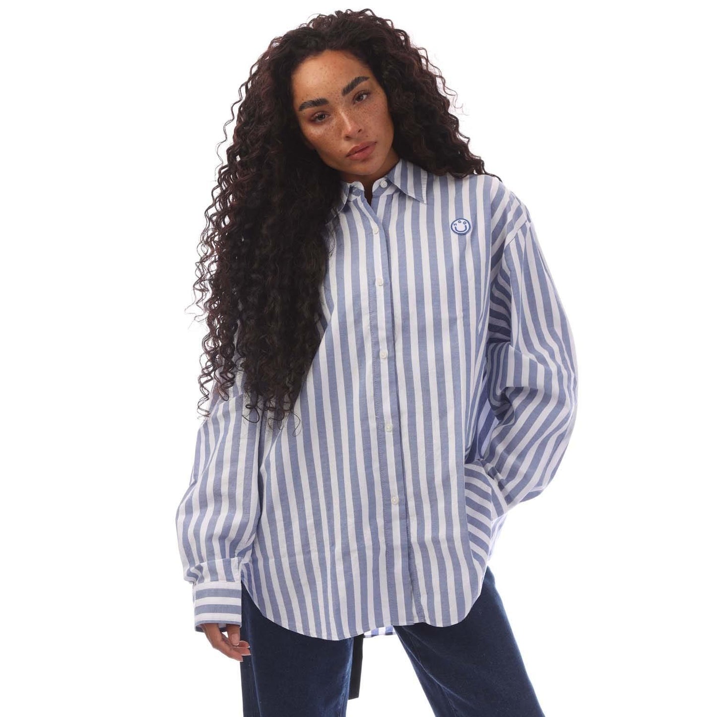 Blue - Side - Hugo Womens-Ladies Elisana B Stripe Blouse
