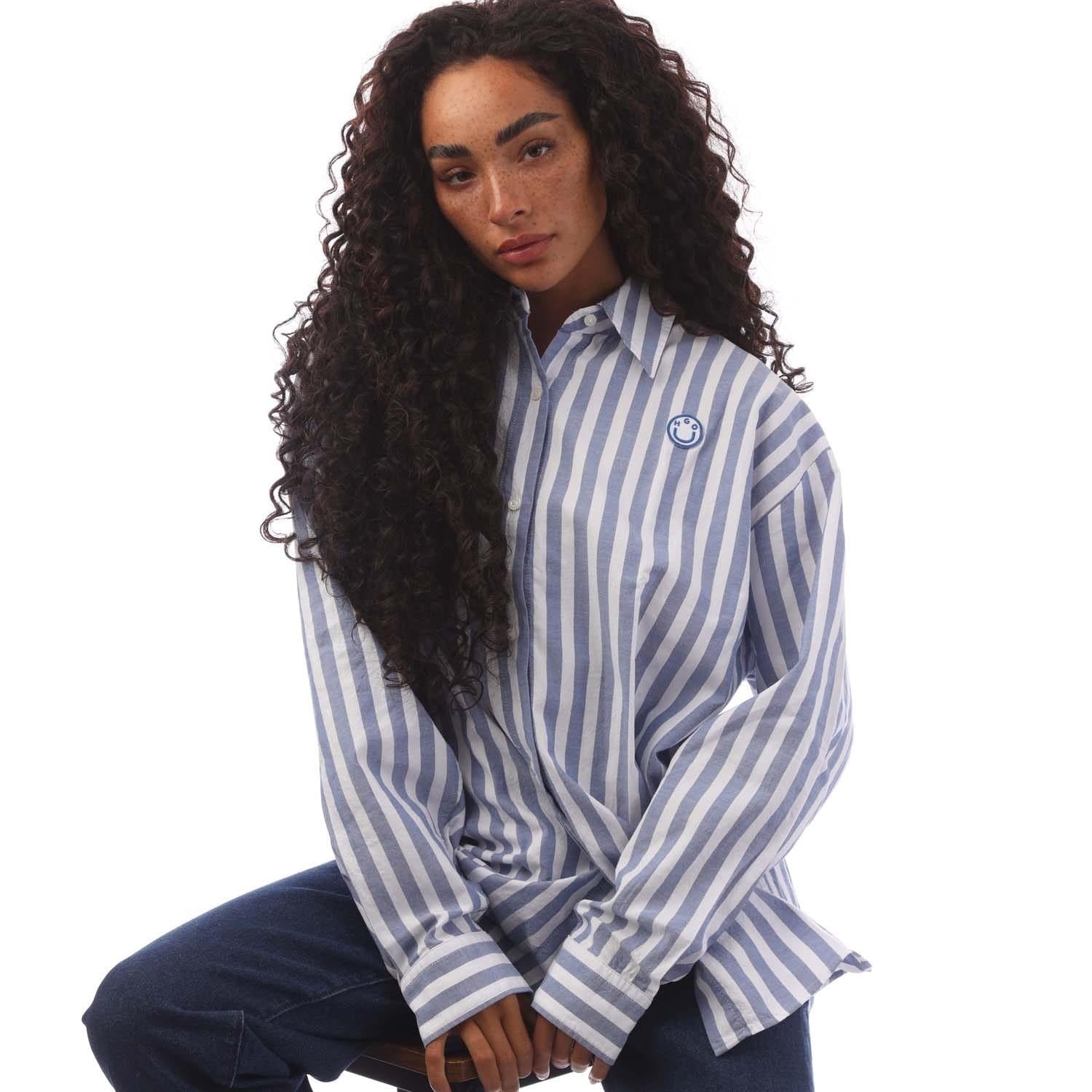 Blue - Lifestyle - Hugo Womens-Ladies Elisana B Stripe Blouse