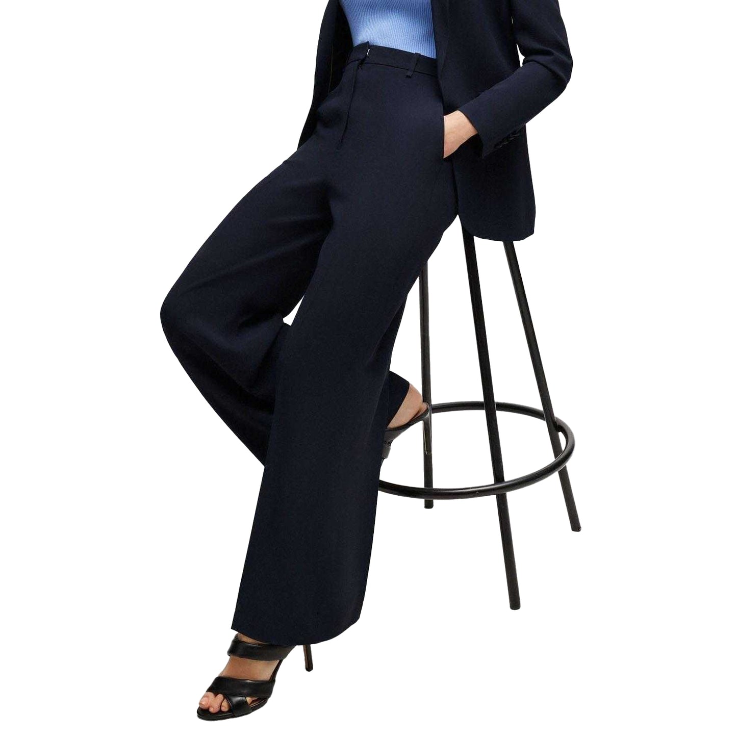 Dark Blue - Side - Boss Womens-Ladies Tikela High Waist Relaxed Fit Trousers