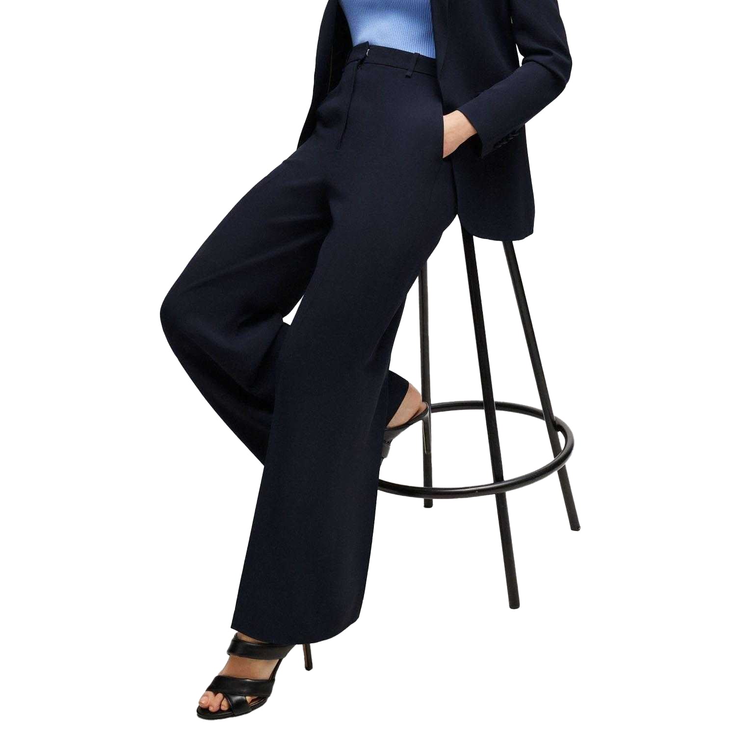 Dark Blue - Side - Boss Womens-Ladies Tikela High Waist Relaxed Fit Trousers