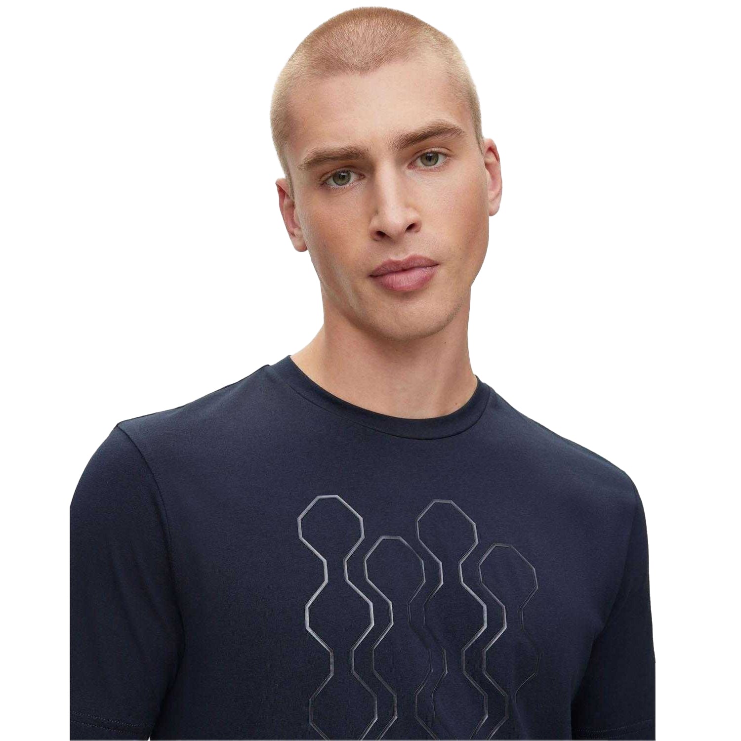 Dark Blue - Side - Boss Mens Mirror Artwork T-Shirt