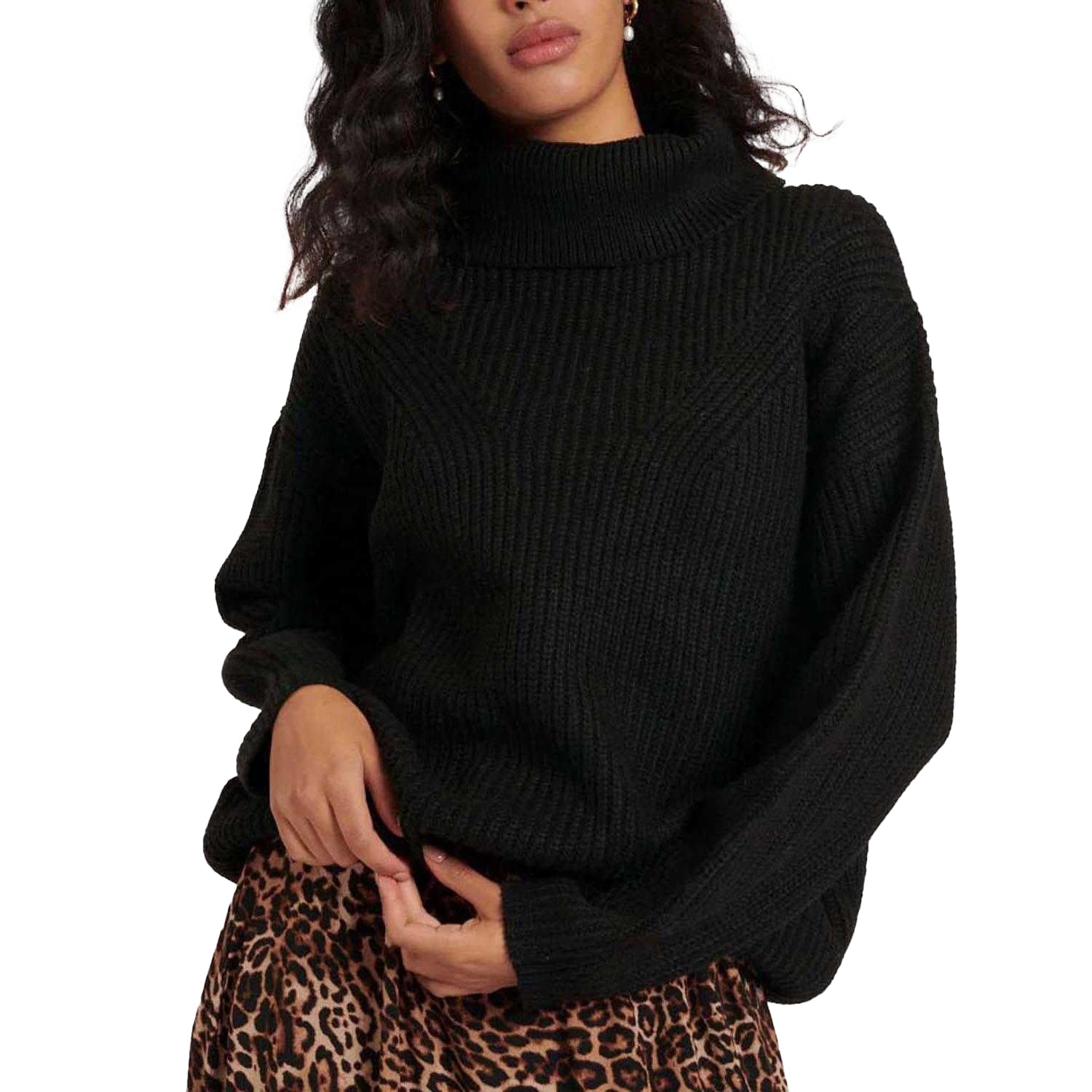 Black - Front - Nobody´s Child Womens-Ladies Funnel Neck Longline Sweater Top