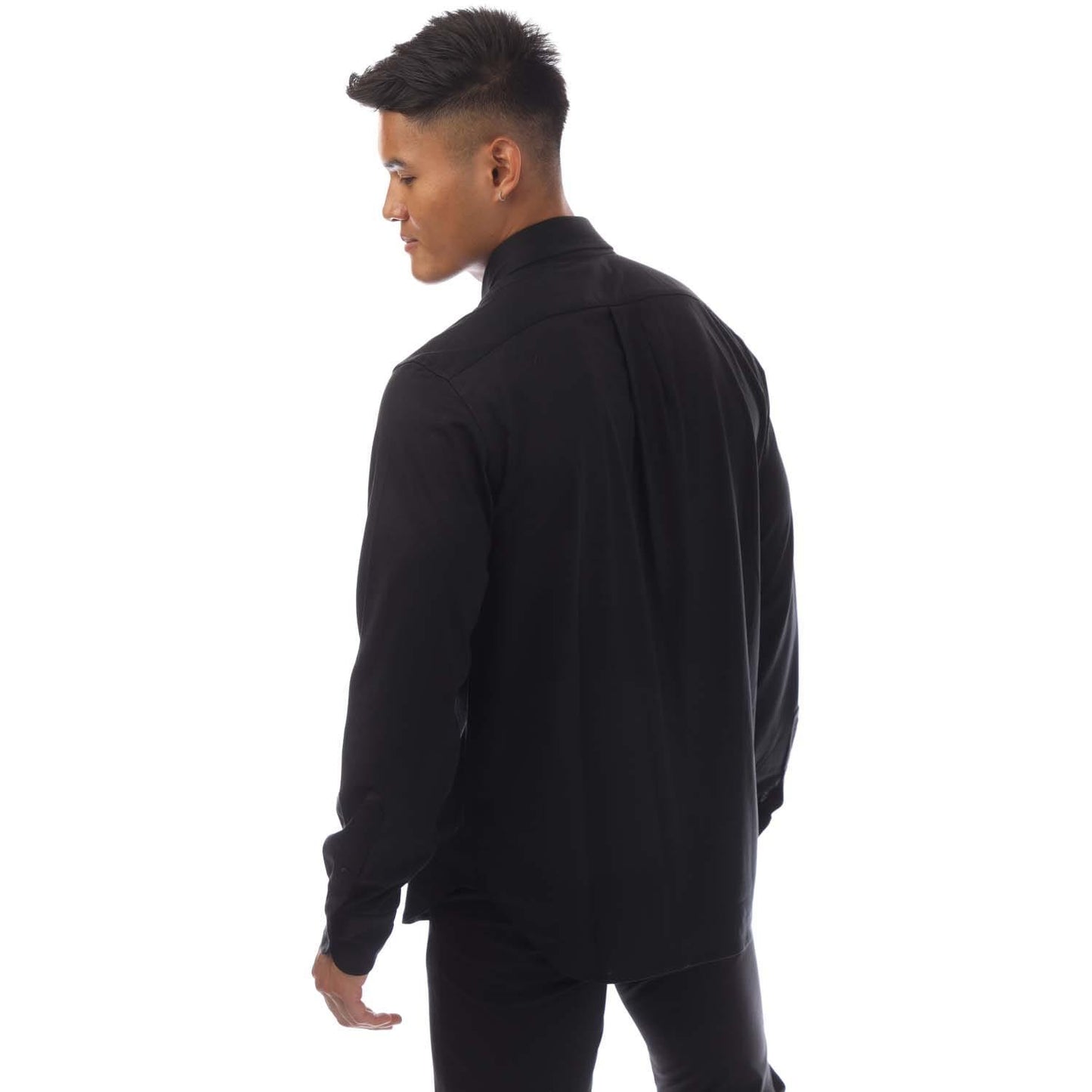 Black - Back - Tom Ford Mens Silk Cotton Blend Button-Down Shirt