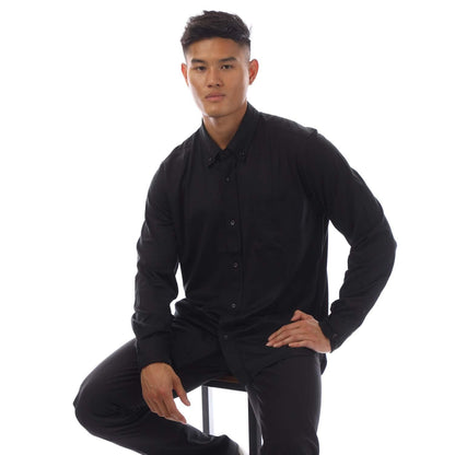 Black - Lifestyle - Tom Ford Mens Silk Cotton Blend Button-Down Shirt