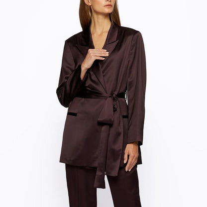 Red - Side - Boss Womens-Ladies Jishina Satin Wrap Blazer