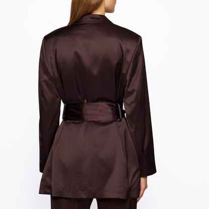 Red - Back - Boss Womens-Ladies Jishina Satin Wrap Blazer