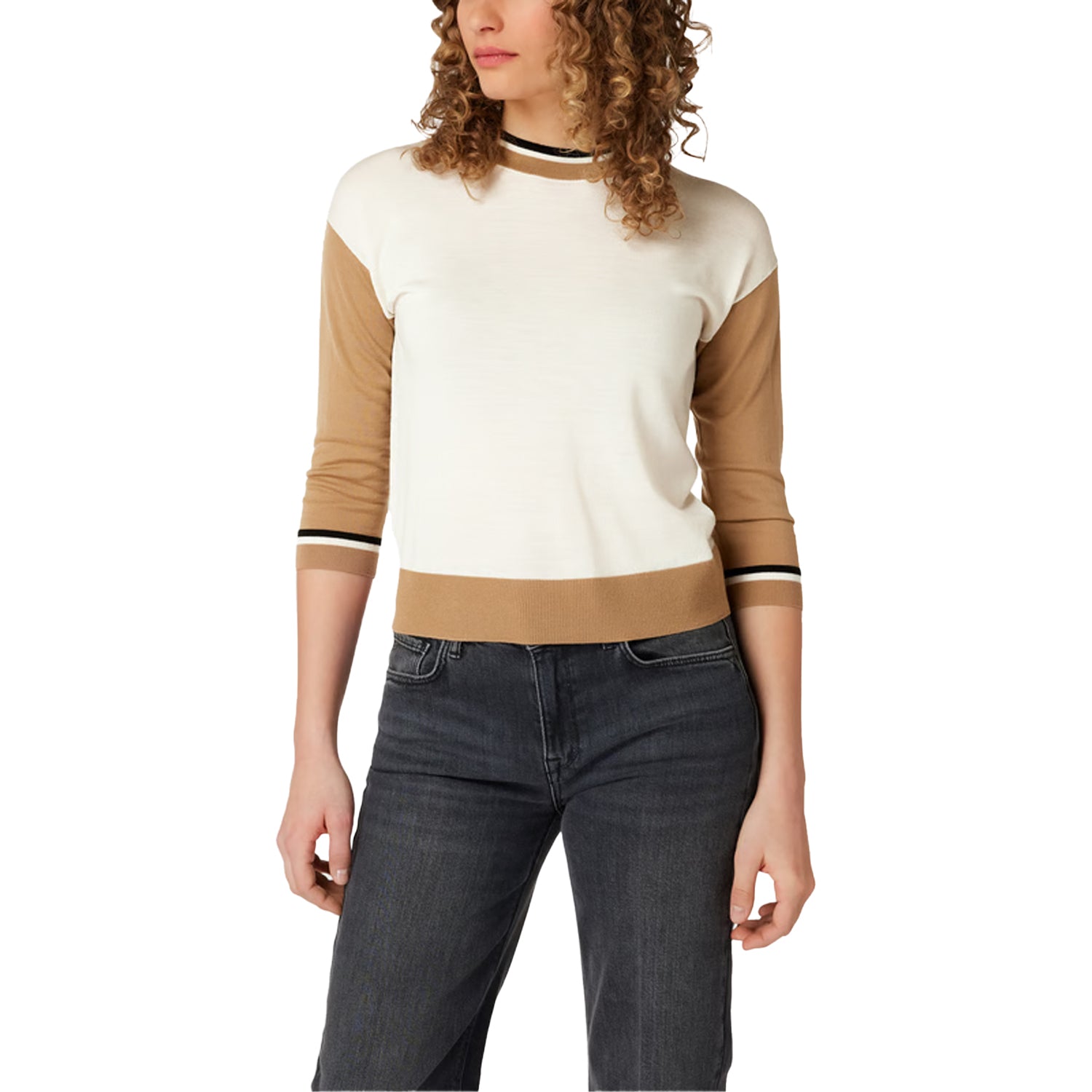 White-Brown - Side - Boss Womens-Ladies Faragona Jumper