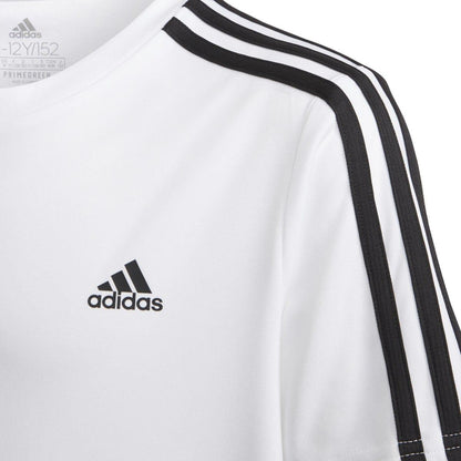 White-Black - Side - Adidas Boys Designed 2 Move Stripes T-Shirt