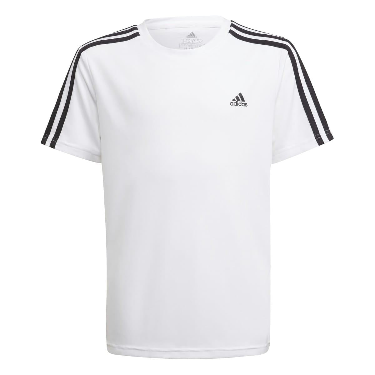 White-Black - Front - Adidas Boys Designed 2 Move Stripes T-Shirt